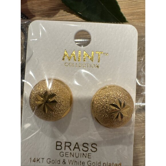 Mint 14KT White & Gold Plated Goldtone Brass Half Circles NEW W Gift Bag - Picture 5 of 6